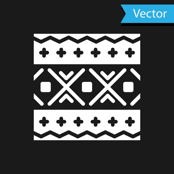 White Ukrainian Ethnic Pattern Embroidery Icon Isolated Black Background Traditional — Stock Vector