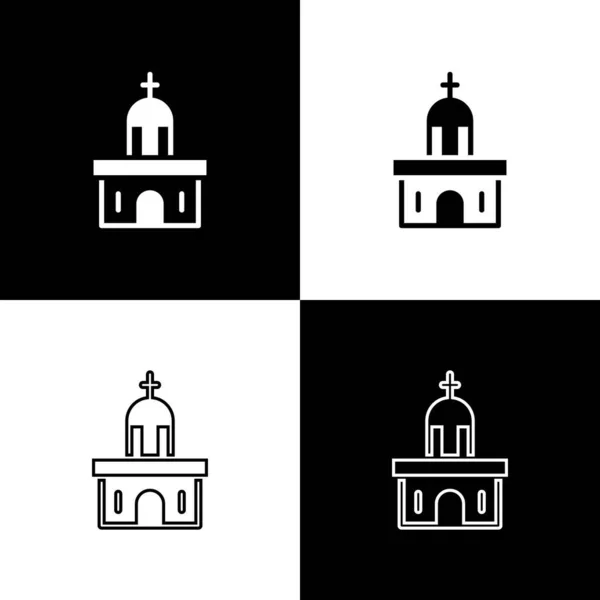 Placez Icône Bâtiment Église Isolée Sur Fond Noir Blanc Église — Image vectorielle