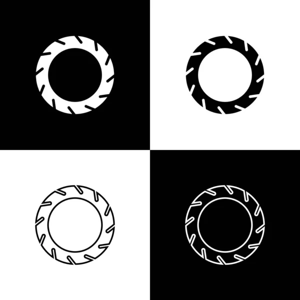 Set Fahrradreifensymbol Isoliert Auf Schwarzem Und Weißem Hintergrund Radrennen Extremsport — Stockvektor