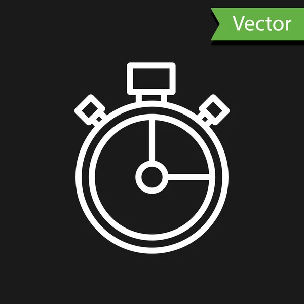 Ligne Blanche Icône Chronomètre Isolé Sur Fond Noir Signe Minuterie — Image vectorielle