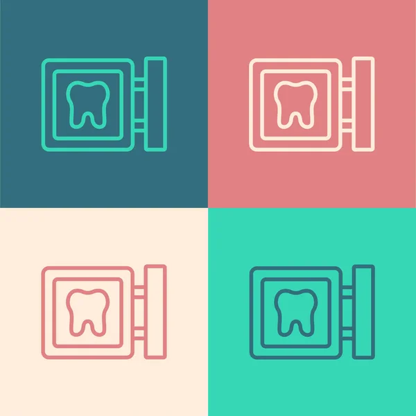 Pop Art Line Icono Ubicación Clínica Dental Aislado Sobre Fondo — Vector de stock