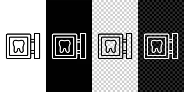 Définir Ligne Icône Localisation Clinique Dentaire Isolé Sur Fond Noir — Image vectorielle