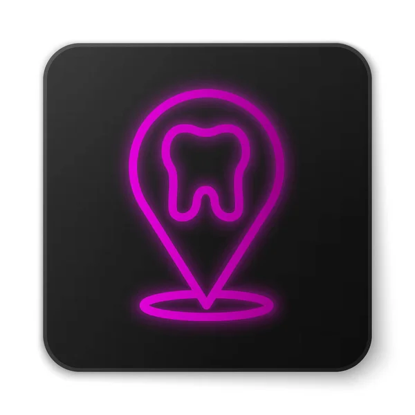 Glowing Neon Line Dental Clinic Location Icon Isolated White Background — Stock Vector