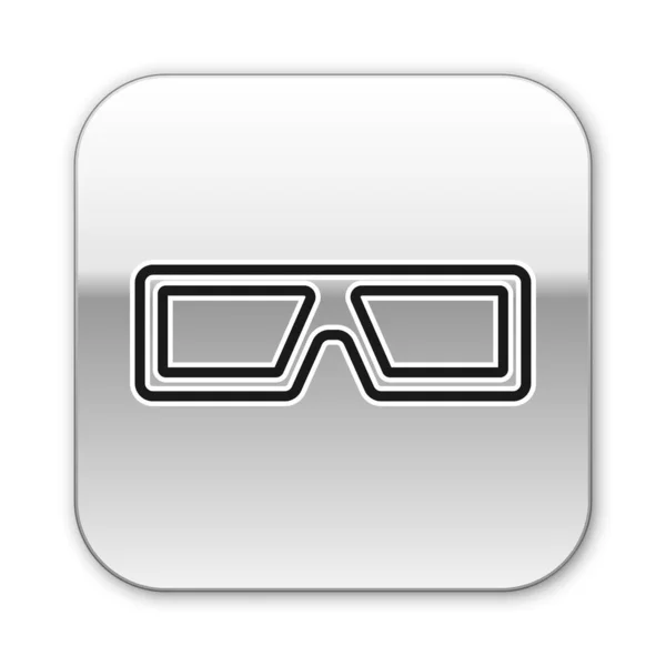 黑线3D电影眼镜图标隔离在白色背景 银方按钮 — 图库矢量图片