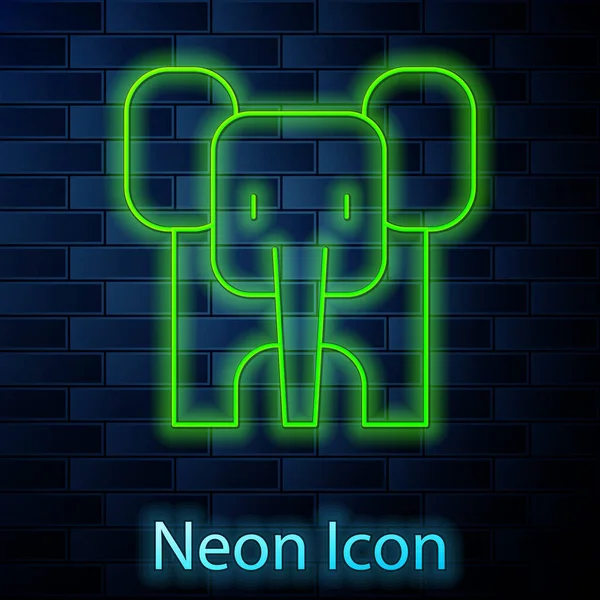 Glowing Neon Line Gajah Ikon Terisolasi Dinding Bata Latar Belakang - Stok Vektor