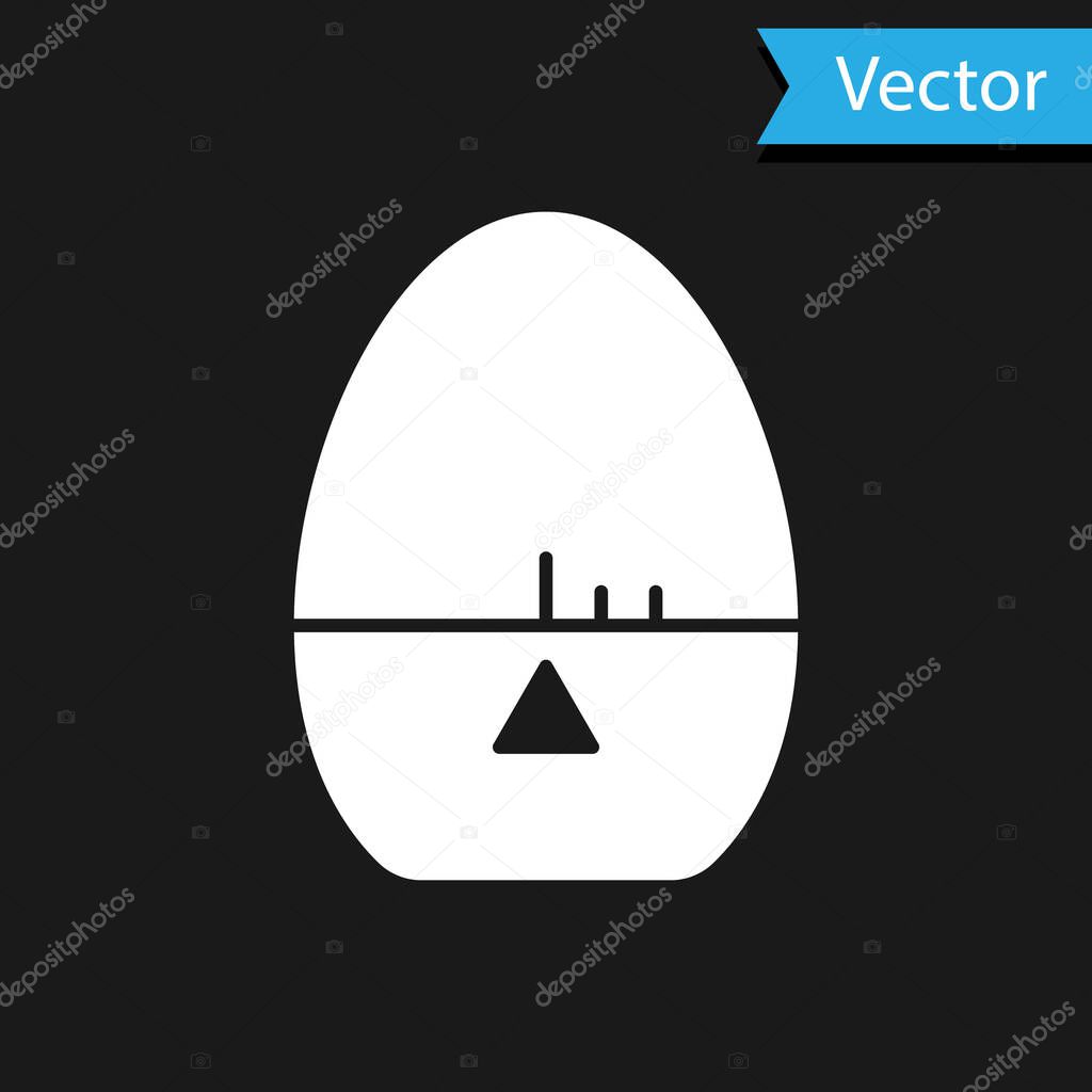 White Kitchen timer icon isolated on black background. Egg timer. Cooking utensil.  Vector.