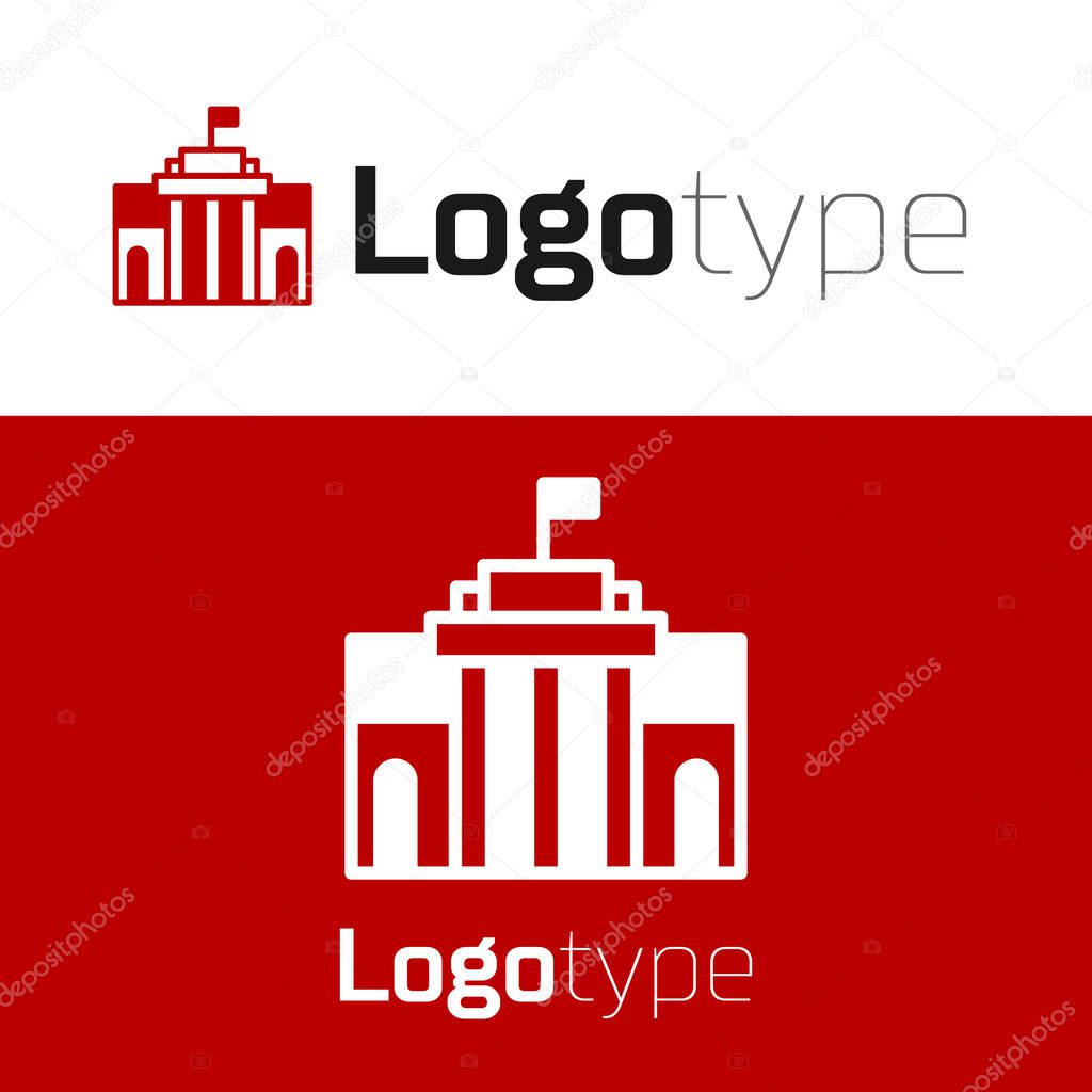 Red Prado museum icon isolated on white background. Madrid, Spain. Logo design template element. Vector.