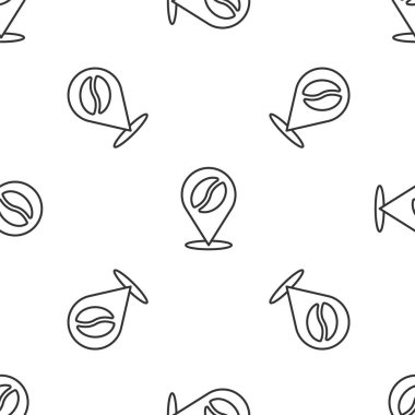 Kahve çekirdeği ikonuyla gri çizgi konumu beyaz arka planda izole edilmiş pürüzsüz desen. Vektör.