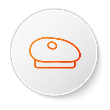 Beyaz arka planda izole edilmiş turuncu çizgi Fransız beresi ikonu. Beyaz daire düğmesi. Vektör.