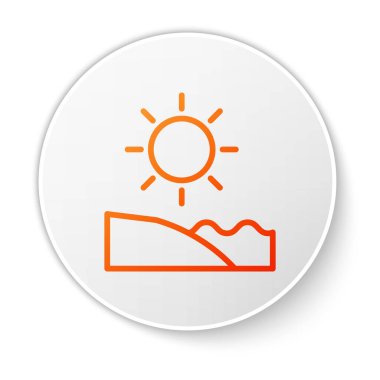 Orange Line Beach simgesi beyaz arka planda izole edildi. Tropik plaj manzarası. Güneşli bir gün. Beyaz daire düğmesi. Vektör.