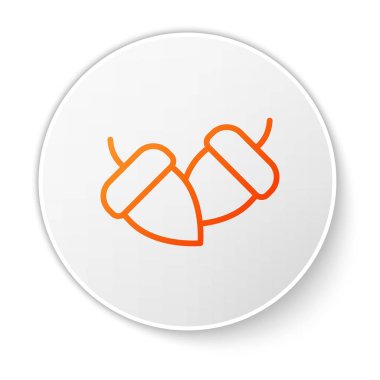 Beyaz arka planda turuncu çizgili meşe palamudu. Beyaz daire düğmesi. Vektör.