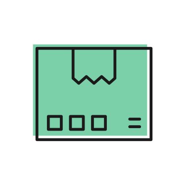 Siyah çizgi karton kutu simgesi beyaz arkaplanda izole edildi. Kutu, paket, paket işareti. Teslimat ve ambalaj. Vektör.