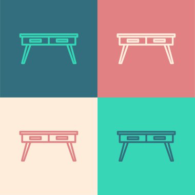 Pop Art Line ofis masa simgesi renk arkaplanında izole edildi. Vektör.