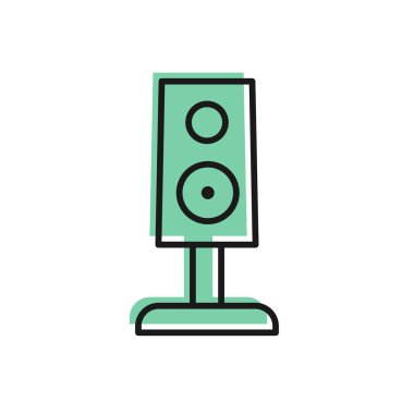 Siyah çizgi Stereo hoparlör simgesi beyaz arkaplanda izole edildi. Ses sistemi hoparlörleri. Müzik ikonu. Müzikal sütun hoparlörü. Vektör.