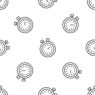 Gri çizgi Stopwatch simgesi beyaz arka planda kusursuz desen izole etti. Zaman göstergesi. Kronometre işareti. Vektör.