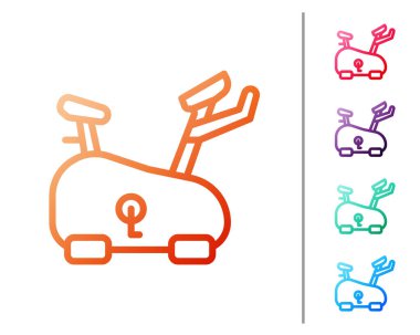 Kırmızı çizgi sabit bisiklet simgesi beyaz arkaplanda izole edildi. Egzersiz bisikleti. Renk simgelerini ayarla. Vektör.