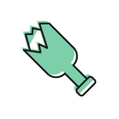 Siyah çizgi kırık şişe beyaz arka planda izole edilmiş bir silah ikonu olarak. Vektör.