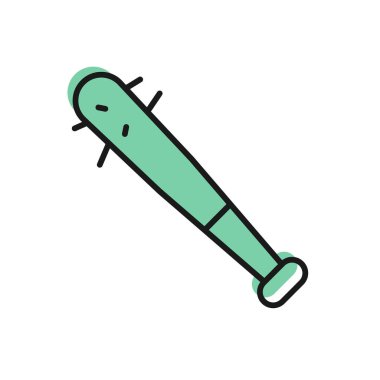 Beyaz zemin üzerinde çivi simgesi olan siyah çizgi beyzbol sopası. Şiddetli silah. Vektör.