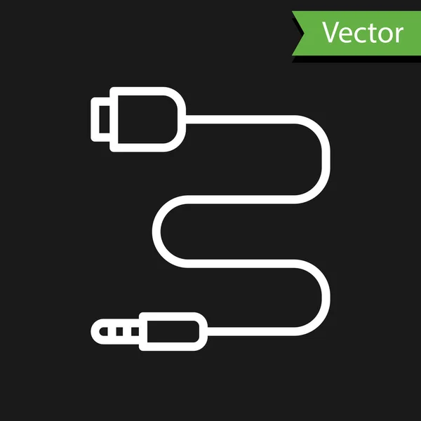 White Line Audio Jack Icon Isoliert Auf Schwarzem Hintergrund Audio — Stockvektor