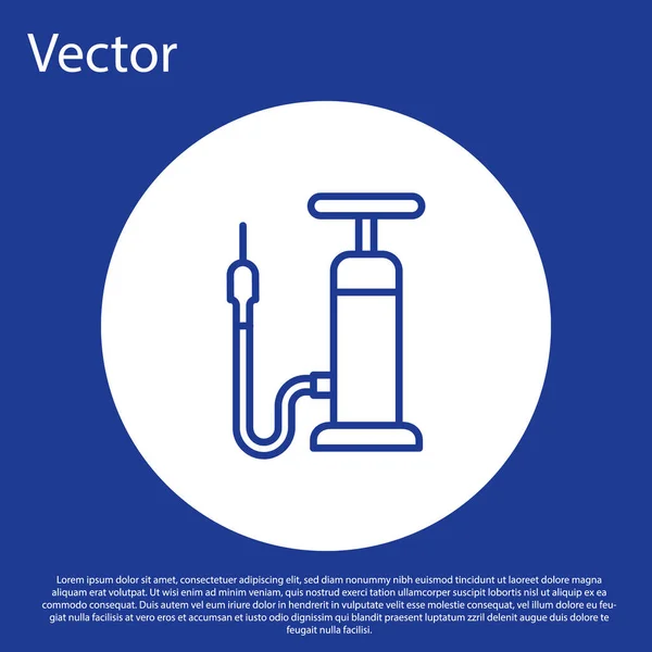 Linha Azul Ícone Bomba Bicicleta Isolado Fundo Azul Botão Círculo — Vetor de Stock