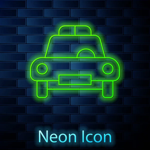 Glowing Neon Line Police Car Police Flasher Icon Isolated Brick — Stock Vector