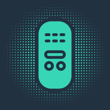 Mavi arkaplanda yeşil uzaktan kontrol simgesi izole edildi. Soyut çember rastgele noktalar. Vektör.