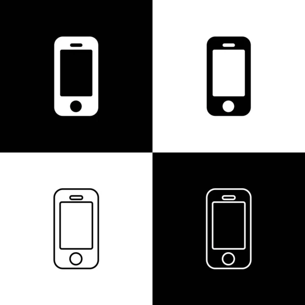 Setzen Sie Smartphone Handy Symbol Isoliert Auf Schwarz Weißem Hintergrund — Stockvektor