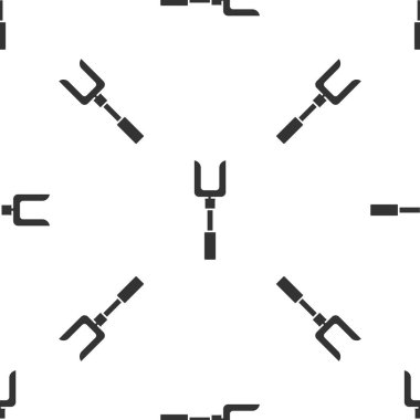 Gri barbekü çatal ikonu beyaz arka planda izole edilmiş kusursuz desen. Mangal çatalı tabelası. Barbekü ve ızgara aleti. Vektör.