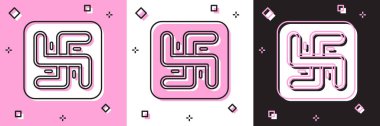 Hindu gamalı haç dini simgesini pembe beyaz ve siyah arkaplanda izole et. Vektör.