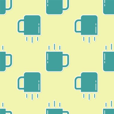 Yeşil kahve fincanı ikonu sarı arka planda izole edilmiş pürüzsüz desen. Çay fincanı. Sıcak içecek kahvesi. Vektör.