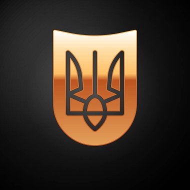 Siyah arka planda izole edilmiş Ukrayna simgesinin Ulusal Altın amblemi. Ukrayna mızrağı. Vektör.