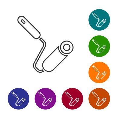 Beyaz arkaplanda siyah çizgi boyalı fırça ikonu izole edildi. Simgeleri renk daire düğmelerine ayarla. Vektör.