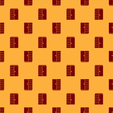 Kırmızı Gardırop ikonu kahverengi arka planda kusursuz desen izole etti. Vektör.