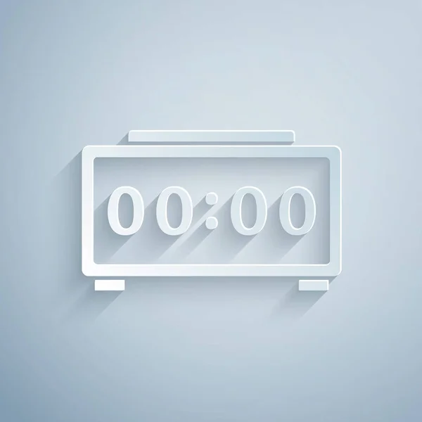 Corte Papel Icono Despertador Digital Aislado Sobre Fondo Gris Reloj — Vector de stock
