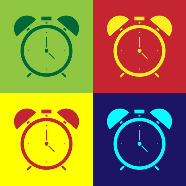 Pop art Alarm clock icon isolated on color background. Wake up, get up concept. Time sign.  Vector.