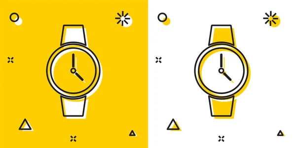 Zwarte Polshorloge Pictogram Geïsoleerd Gele Witte Achtergrond Een Horloge Icoon — Stockvector
