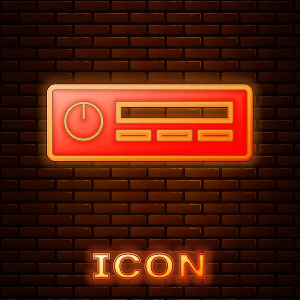 Leuchtende Neon Car Audio Symbol Isoliert Auf Backsteinwand Hintergrund Radio — Stockvektor