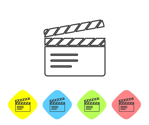 Graue Linie Movie Clapper Symbol Isoliert Auf Weißem Hintergrund Filmklappbrett — Stockvektor