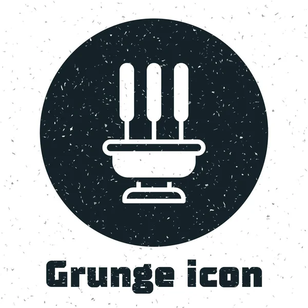 Grunge Burning Aromatic Incense Sticks Icon Isolated White Background Monochrome — Stock Vector