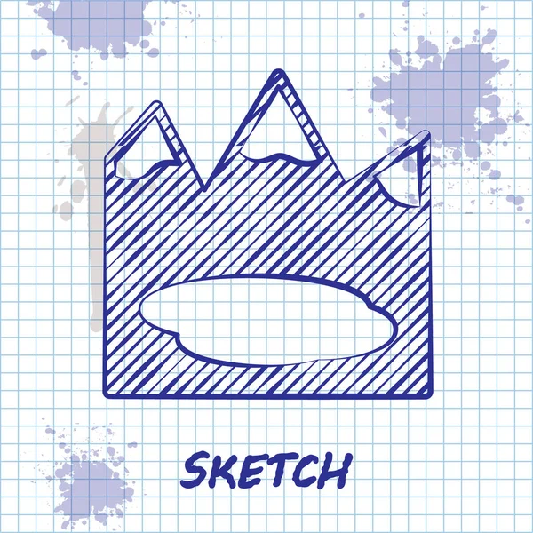 Sketch Line Paesaggio Canadese Con Montagne Icona Del Lago Isolato — Vettoriale Stock