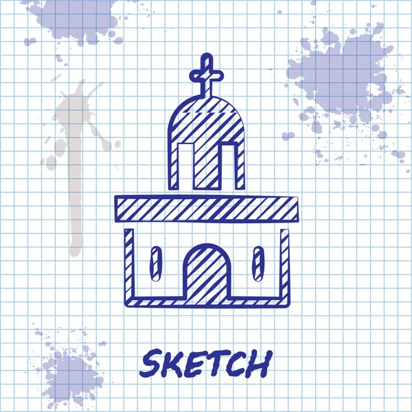 Skizze Linie Kirche Gebäude Symbol Isoliert Auf Weißem Hintergrund Christliche — Stockvektor