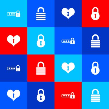 Şifre koruması, kilit, anahtar deliği ve simgesi olan kalp ayarlayın. Vektör.