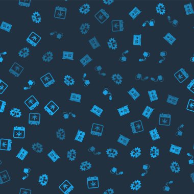 Test tüpünü marihuanayla, çevrimiçi alımla, sulama kutusuyla ve takvimle ve pürüzsüz bir şablonla ayarla. Vektör.