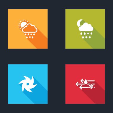 Bulut 'u kar, yağmur, güneş, ay, kasırga, rüzgar ve ikonla donat. Vektör.