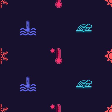 Gökkuşağını bulut, su termometresi, meteoroloji, güneş ve kar taneleriyle donatın. Vektör.