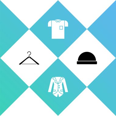 Askı dolabı, Blazer veya ceket, Polo gömlek ve Beanie şapkası ikonu. Vektör.