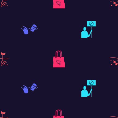 Doğa koruma protestolarını, okyanus kirliliğini geri dönüşümlü alışveriş torbalarını ve gezegeni sorunsuz bir şekilde düzenle. Vektör.