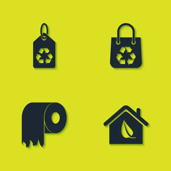 Zestaw Tag Recyklingu Ekologiczny Dom Rolka Papieru Toaletowego Ikona Torby — Wektor stockowy