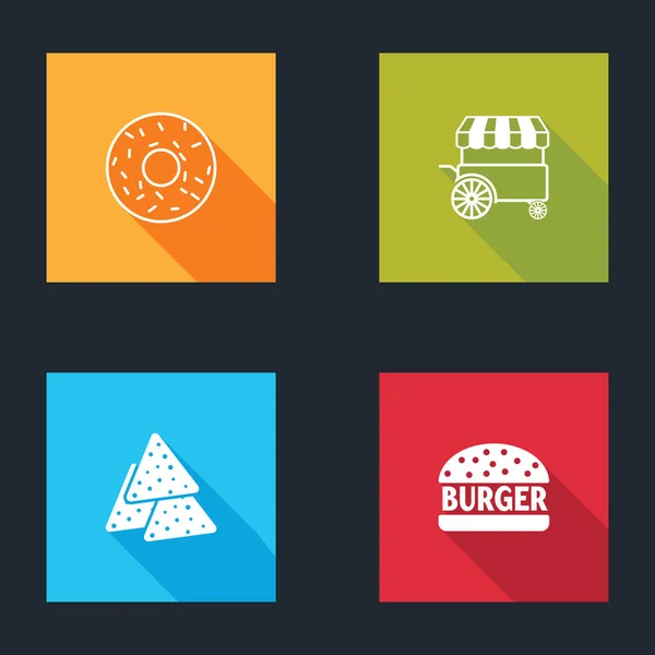 Set Donut Carrito Comida Rápida Nachos Burger Icono Vector — Vector de stock