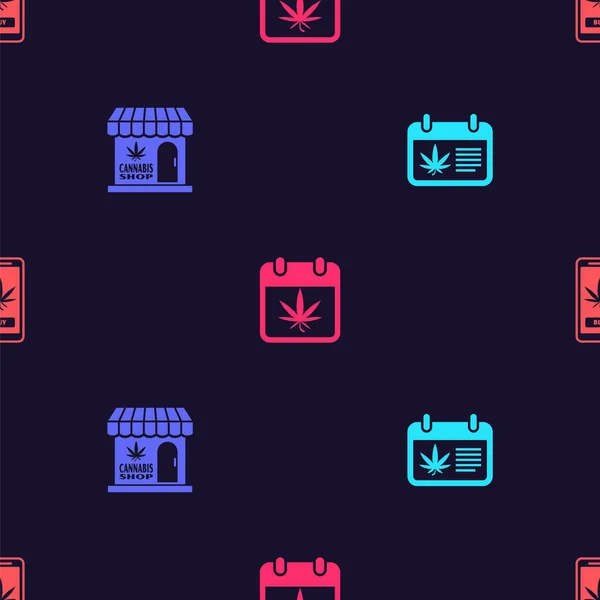 Set Kalender Dan Ganja Marijuana Kanabis Toko Dan Online Membeli - Stok Vektor